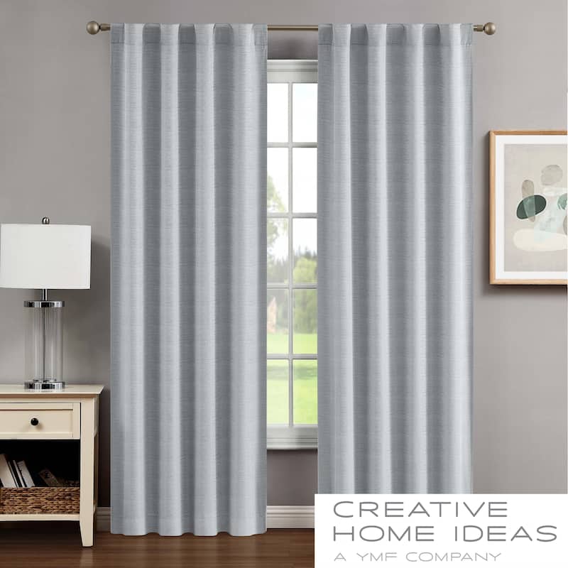 Creative Home Ideas Tobie Blackout Window Curtain, Room Darkening, Thermal Insulated, Back Tab. Set of 2 Panels with 2 Tiebacks - 76 x 84 - Light Grey