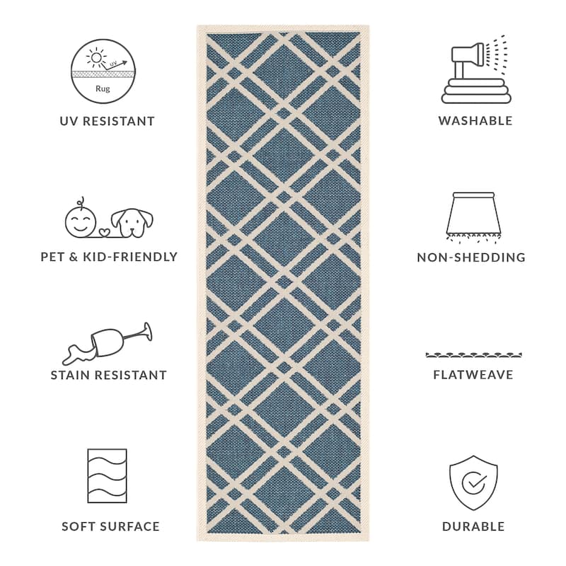 SAFAVIEH Courtyard Lisaveta Indoor /Outdoor Waterproof Patio Backyard Rug - 2'3" x 6'7" Runner - Navy/Beige