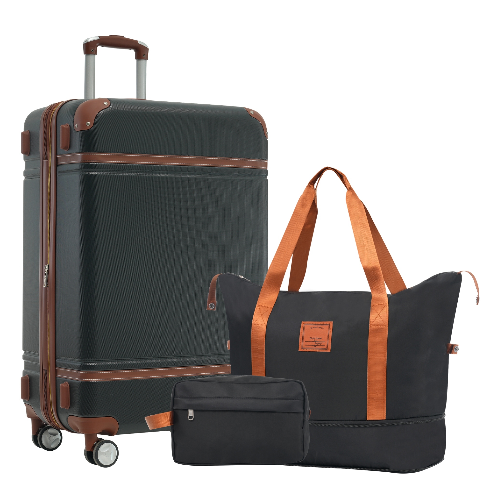 3-Piece, 24-Inch Vintage Hard-Shell Luggage Lightweight Luggage with Swivel Wheels and TSA Lock, for Boarding Travel, Black