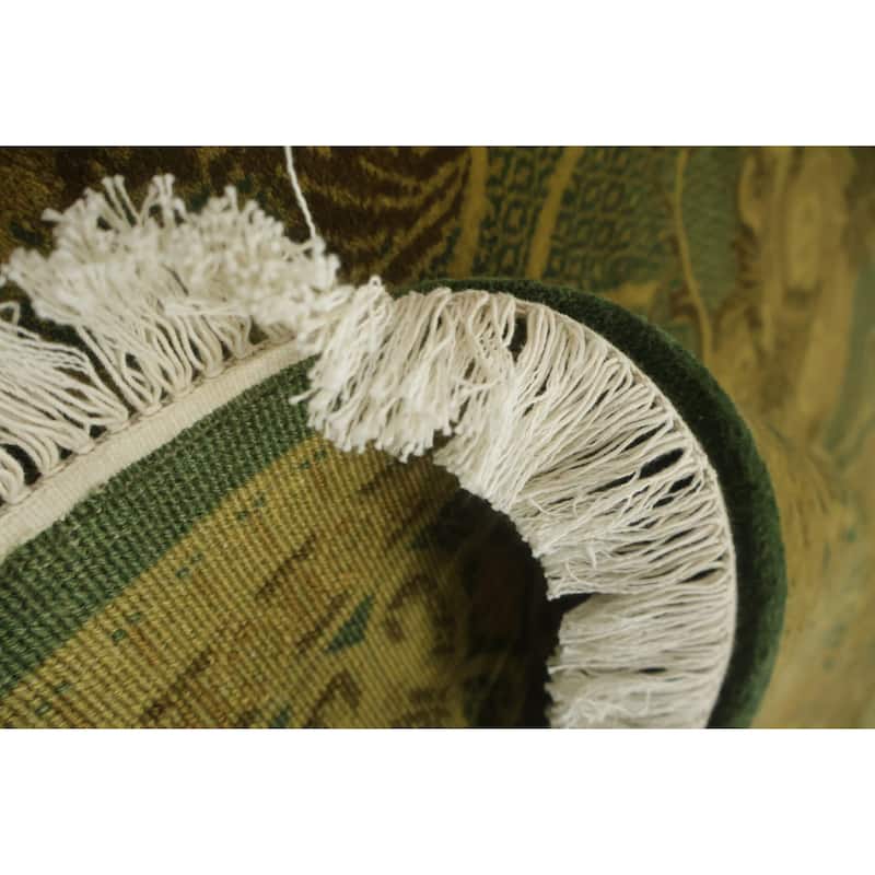 Hand Knotted Oriental 100% Wool Carpet Traditional All-Over Green Art Deco Area Rug - 8' 10'' X 5' 11''