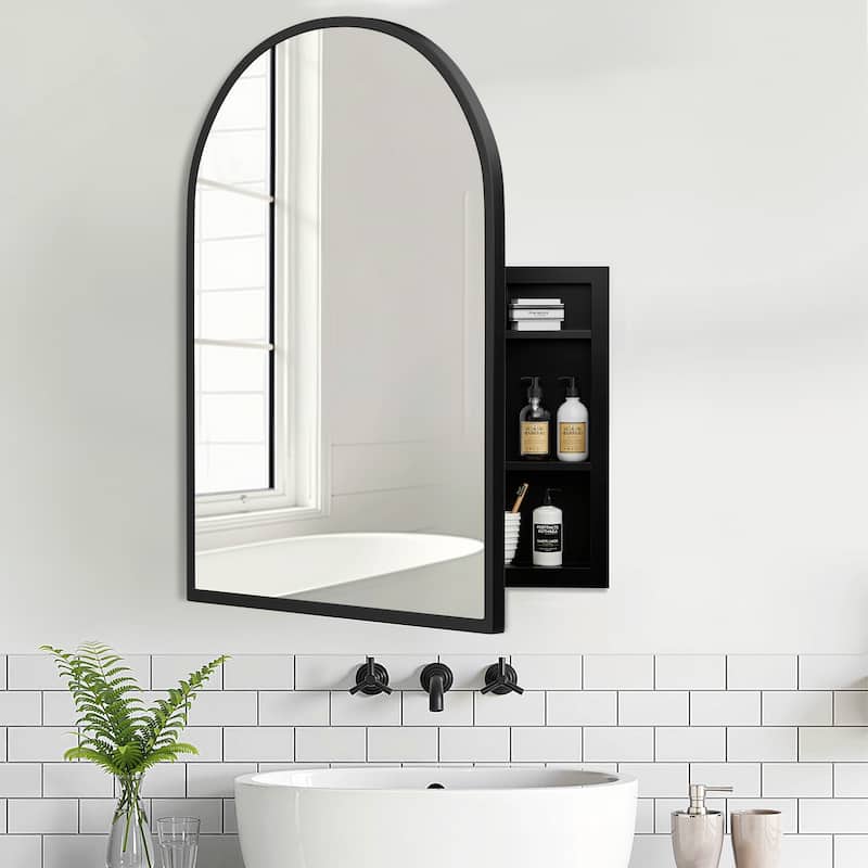 Arched Bathroom Medicine Cabinet with Mirror Metal Framed Wall Mounted Recessed Cabinets for Bathroom Vanity