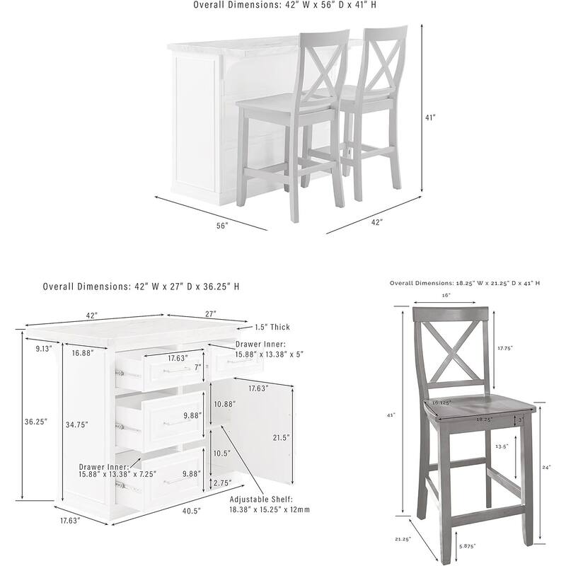 Kitchen Island with Storage & Marble Top - Rolling Cart for Dining & Prep