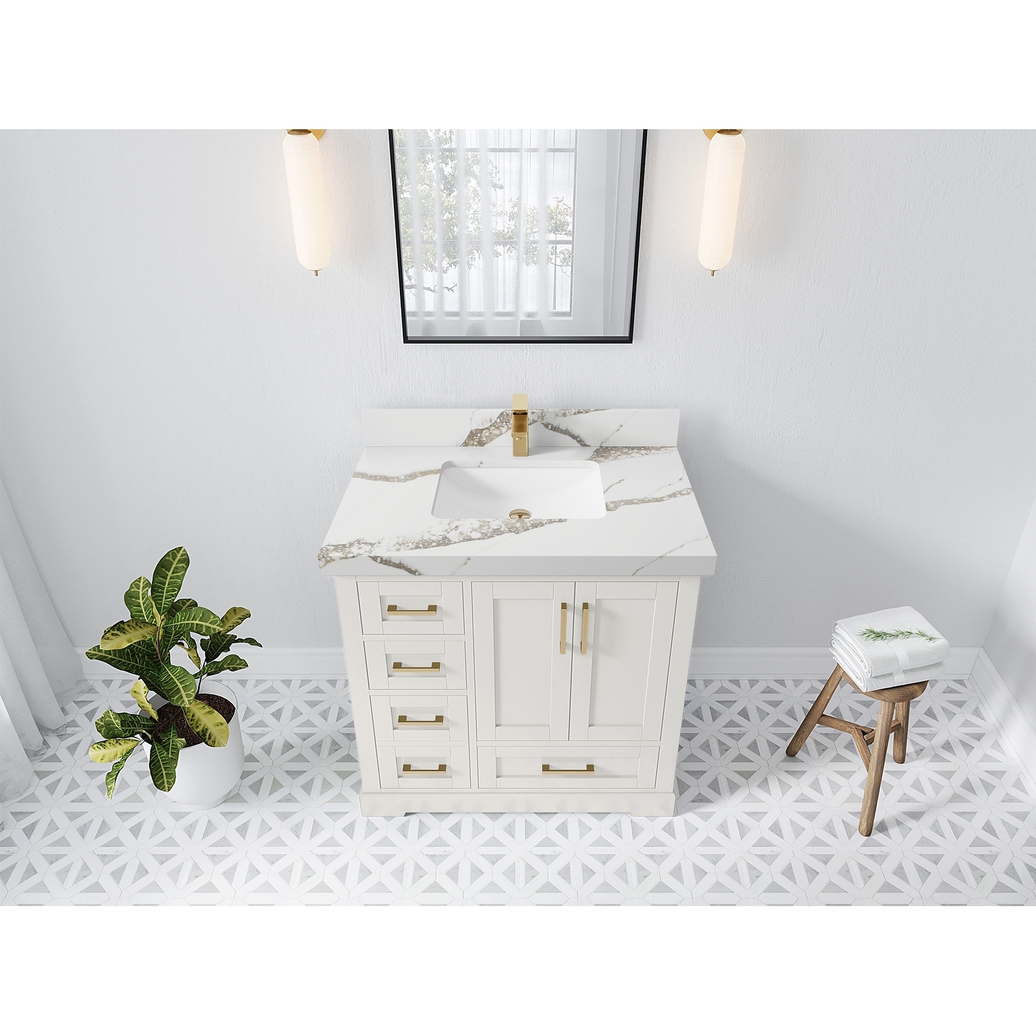Willow Collections 36 in. W x 22 in. D Boston Center Right Offset Sink Bathroom Vanity With Counter top