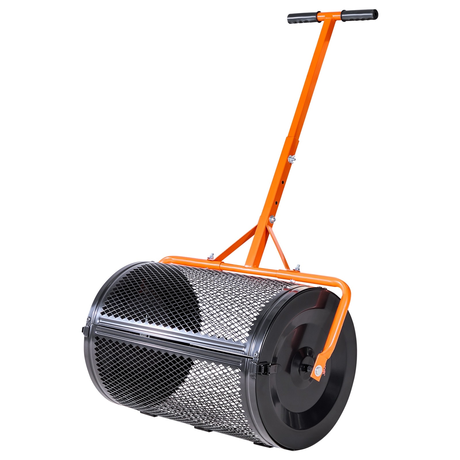 Compost Spreader, 24 in Peat Moss Spreader with T Shaped Handle, 3 Heights Adjustable, Powder-Coated Steel Peat Moss Rolle