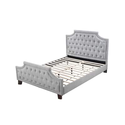 Grey Polyfiber American Traditional 1pcs Full Size Bed Only Button Tufted Headboard Footboard Bedroom Furniture