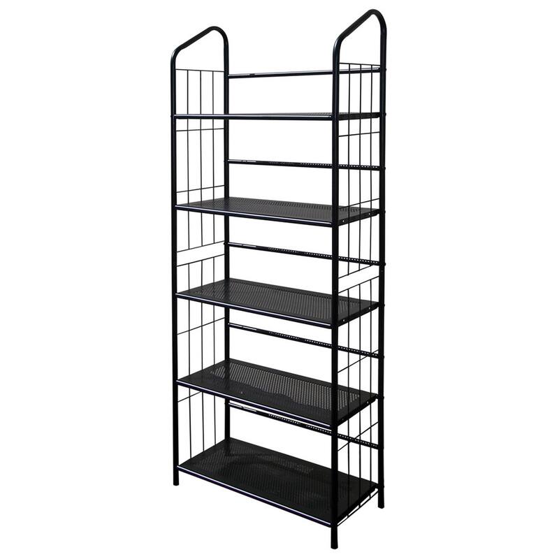 Contemporary Design Space-Saving Black Metal Vertical Bookcase for Garage Living Room or Bedroom