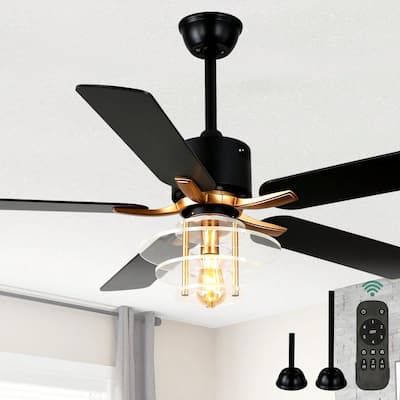 Cusp Barn 52 Inch Farmhouse Ceiling Fan with Light and Remote, Black industrial Caged 6 Speeds Reversible DC Motor Ceiling Fan