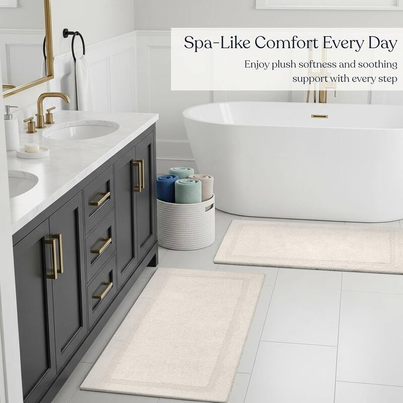 Delara Organic Cotton Reversible Bath Mat, 3000 GSM, GOTS Certified, Ultra-Thick & Super Absorbent, Quick-Drying Bathroom Rug