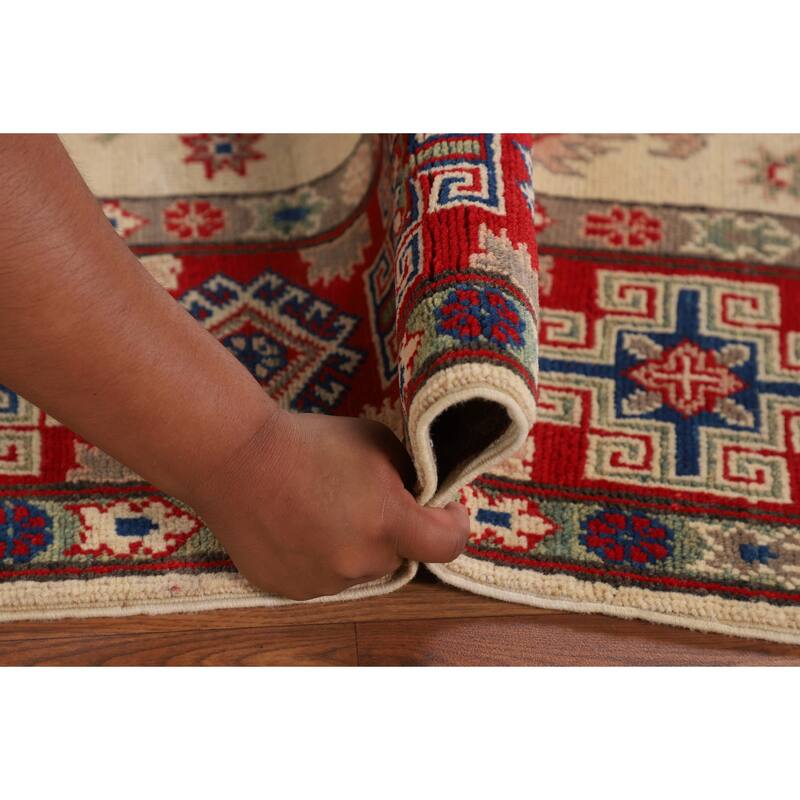 Geometric Kazak Oriental Area Rug Living Room Handmade Wool Carpet - 4'11" x 7'0"