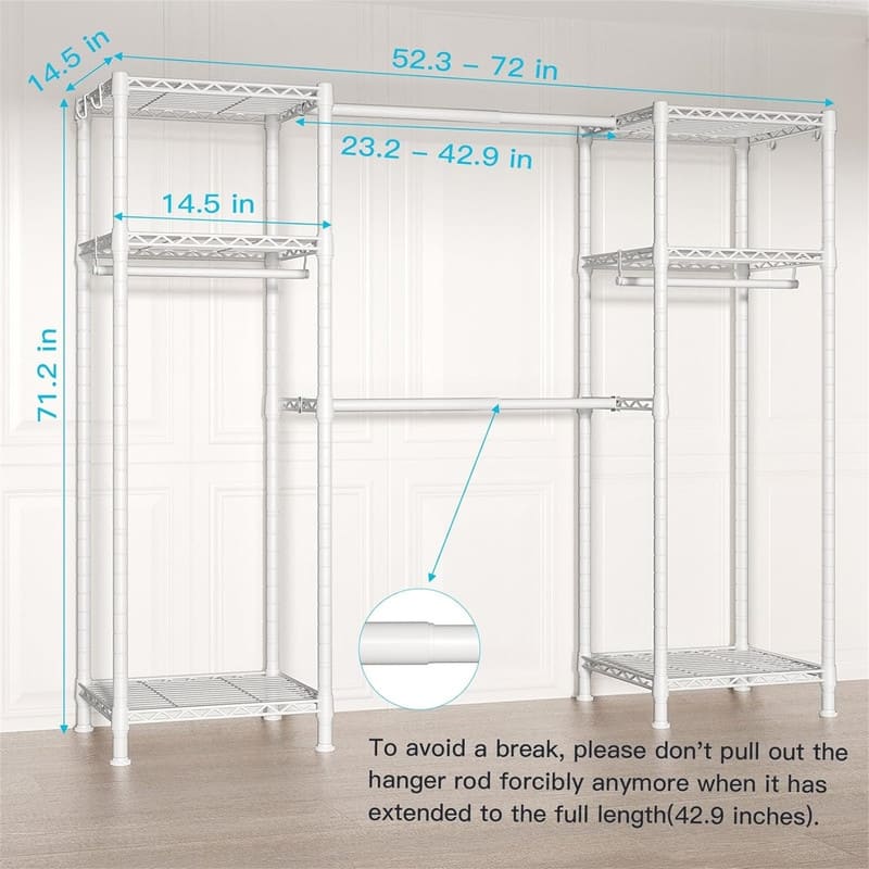 Industrial Pipe Clothes Rack with Top Shelf - 14.5"D x 72"W x 71.2"H