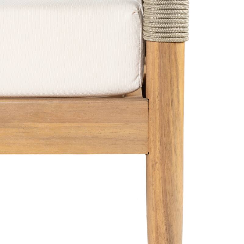 Christopher Knight Home - Outdoor Acacia Wood 3-Seater Sofa with Rope Arms and Cushions