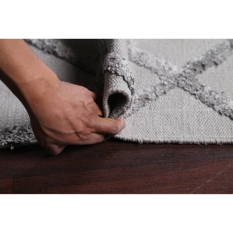 Wool/ Viscose Modern Oriental Kilim Trellis Area Rug Hand-woven - 6'1" x 8'7"