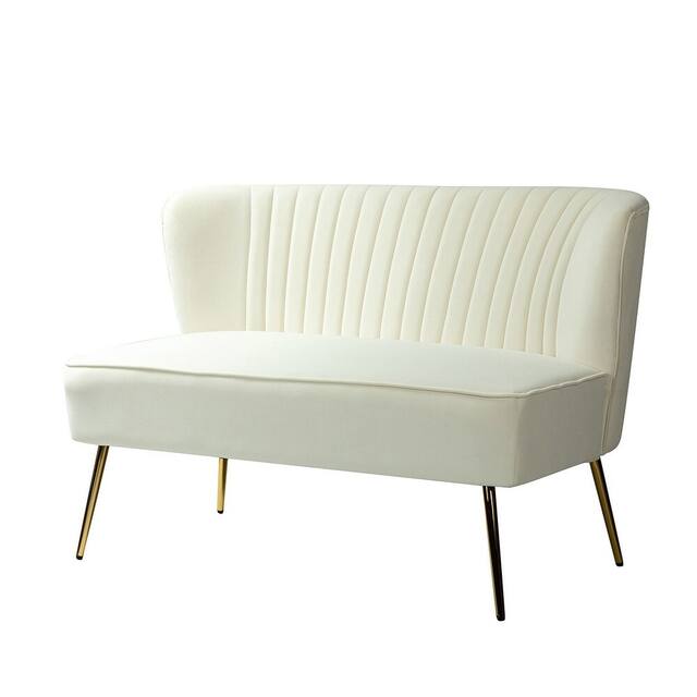 HULALA HOME Monica Modern Velvet Tufted Loveseat with Metal Legs - IVORY