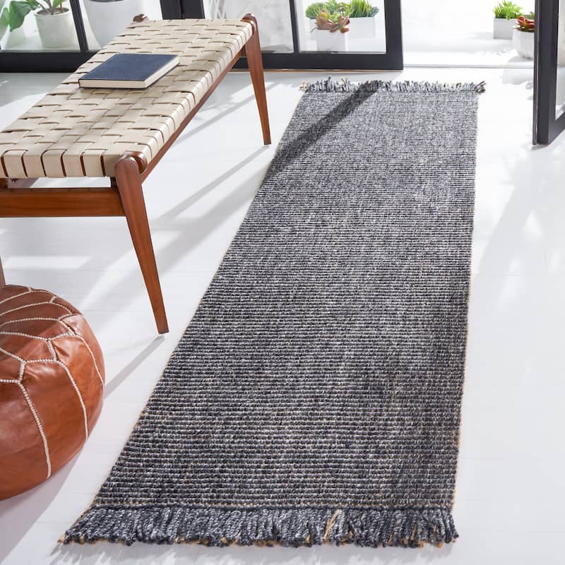 SAFAVIEH Handmade Natural Fiber Reneta Jute Fringe Rug - 2'3" x 8' Runner - Charcoal/Natural