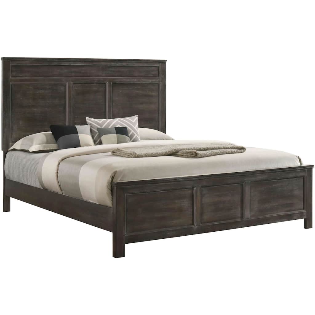 Aver Queen Size Bed, Transitional Carved Panel Design, Nutmeg Brown Wood