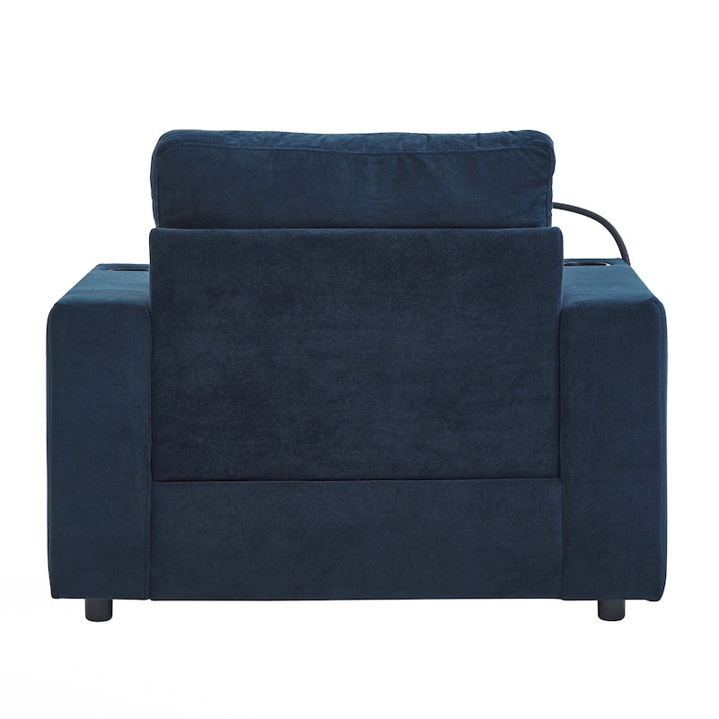 Modern Style Armchair 42.5" Chaise Lounge Sofa Couch with a Movable Storage Ottoman, Two USB Ports, Two Cup Holders