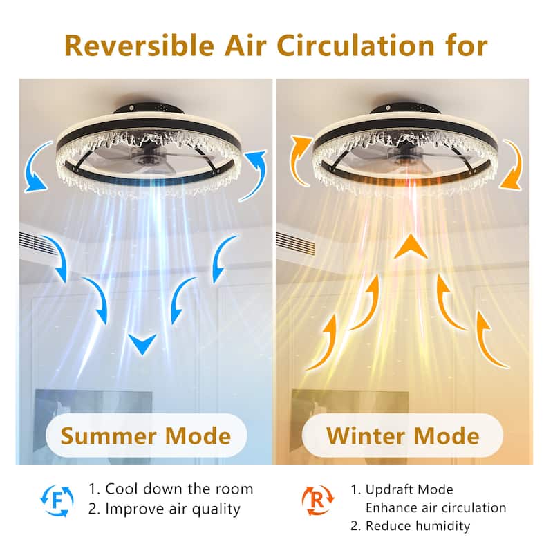 20" Black Smart Ceiling Fan Light with Silent Function