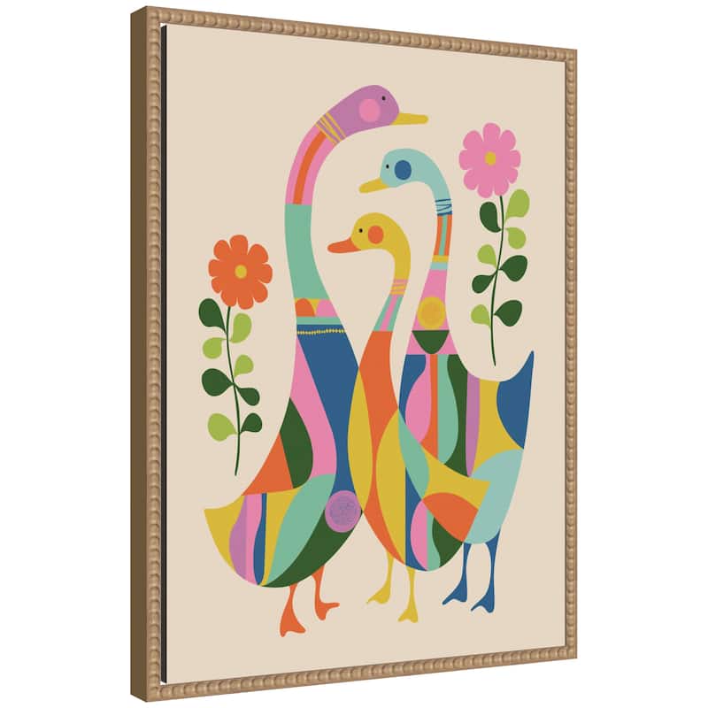 Kate and Laurel Sylvie Ducks and Wildflowers Framed Canvas by Rachel Lee - 18x24