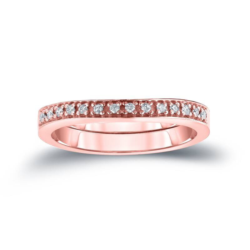 Auriya 14k Gold 1/12ctw Women's Contonured Diamond Wedding Band - Rose - 10