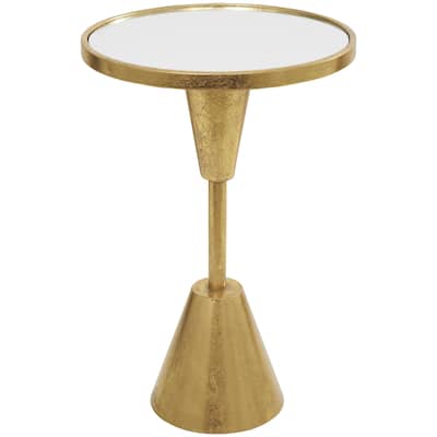 Metal Pedestal Base Accent Table with Mirrored Glass Top - Gold or Black - Roche River Decor
