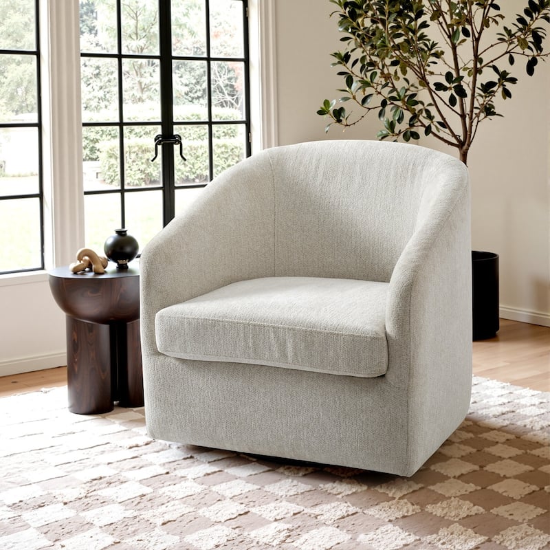 360° Swivel Accent Chair, Round Chenille Fabric Barrel Chair, Upholstered Armchair, Full Assembled