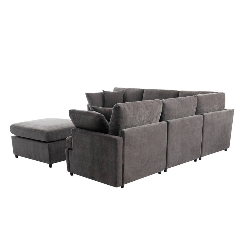 Grey 100.4'' U-Shaped 6-Seat Sofa with Removable Ottomans