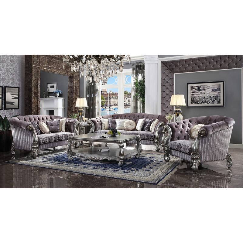 Calvert Antique Platinum Loveseat with 5 Pillows