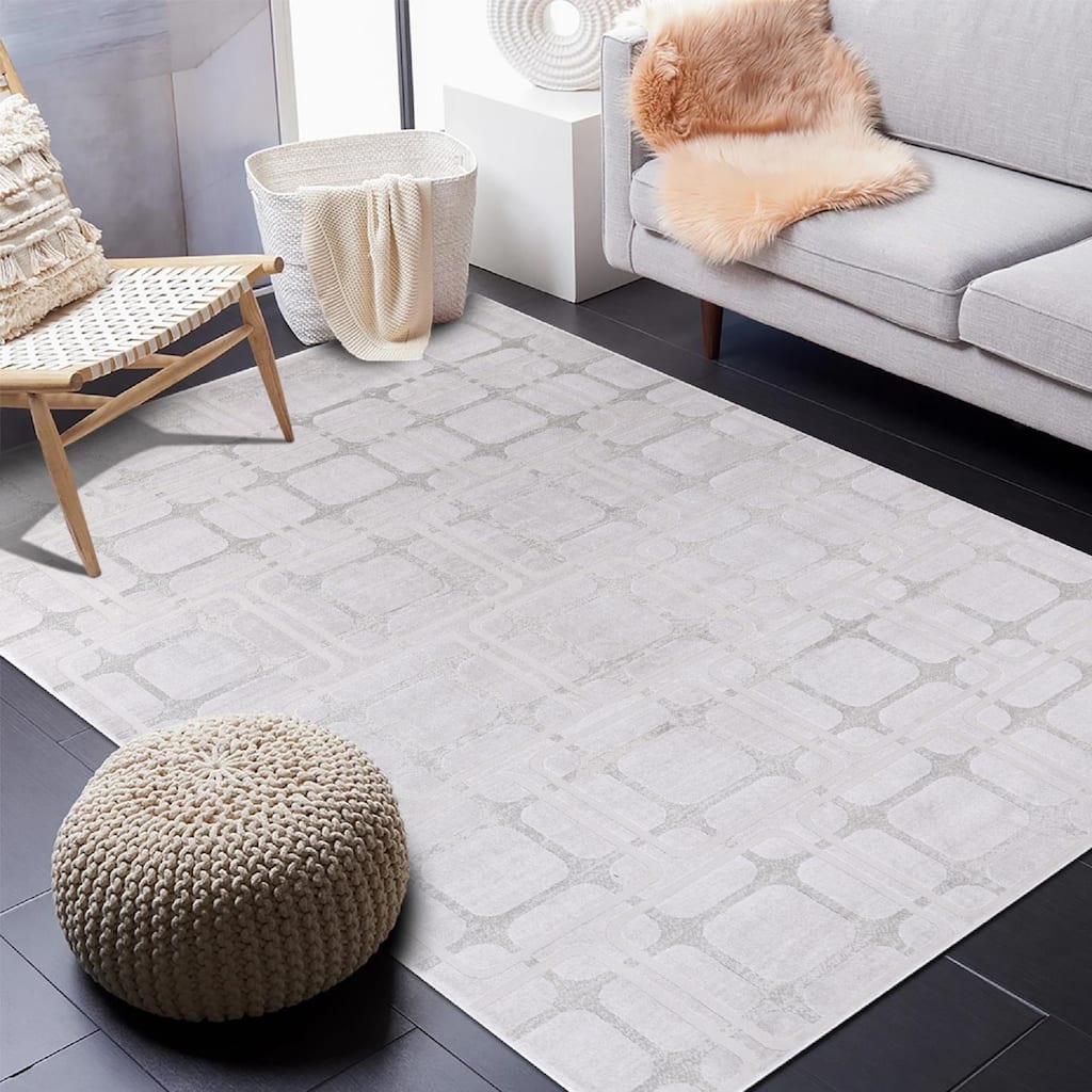 Hypnos Collection Silver and Beige Abstract Geometric Area Rug