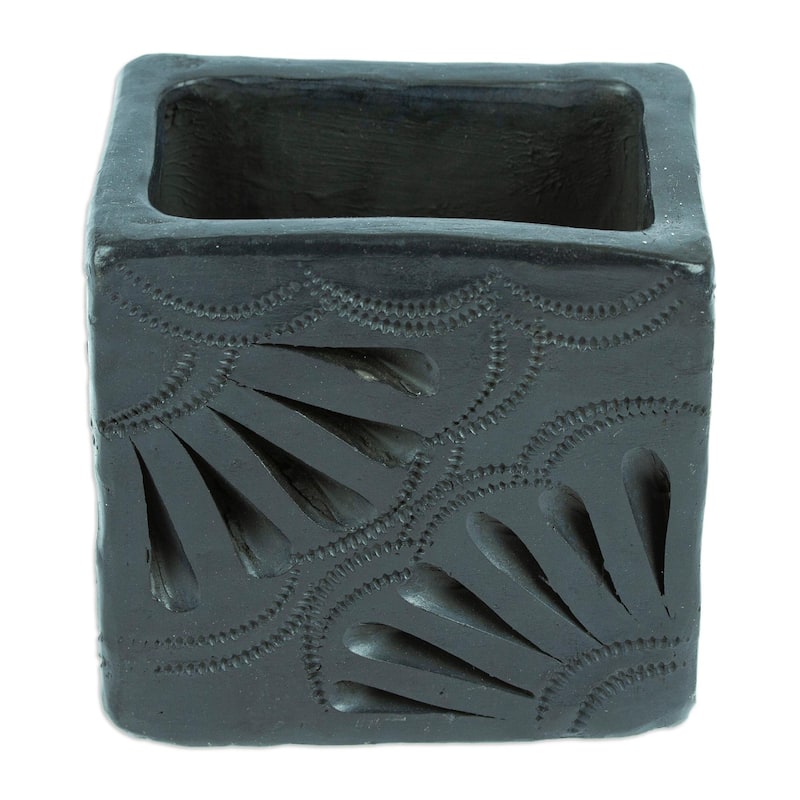 Novica Handmade Square & Peacock Too Barro Negro Mini Flower Pot
