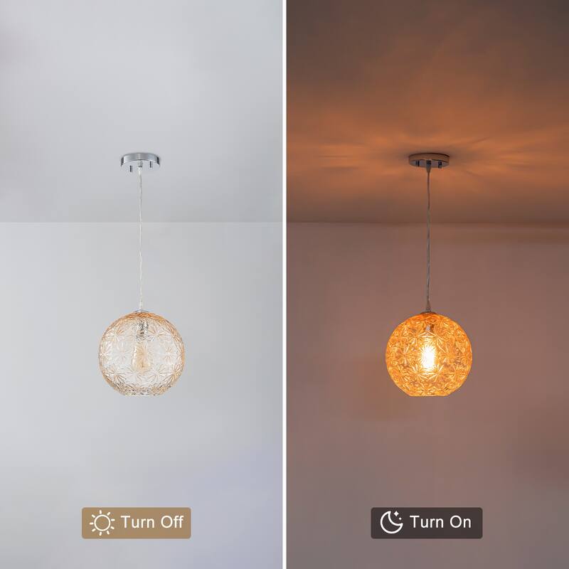 9.84 inch Cognac Etched Glass Globe Pendant Light Hanging Ceiling - 9.8 inch