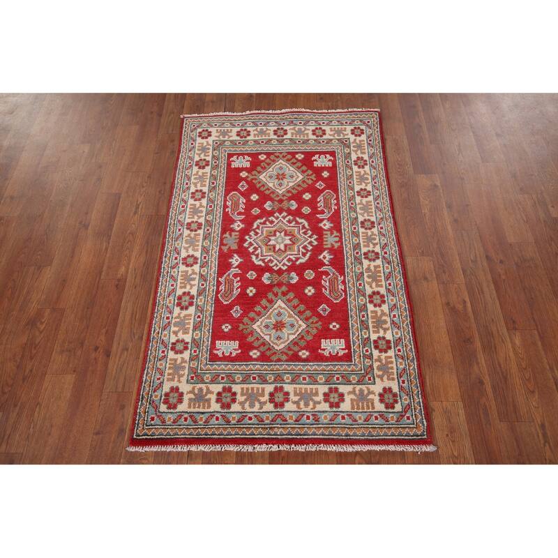 Red Kazak Rug Hand-Knotted Oriental Foyer Wool Carpet - 2'6" x 4'1"