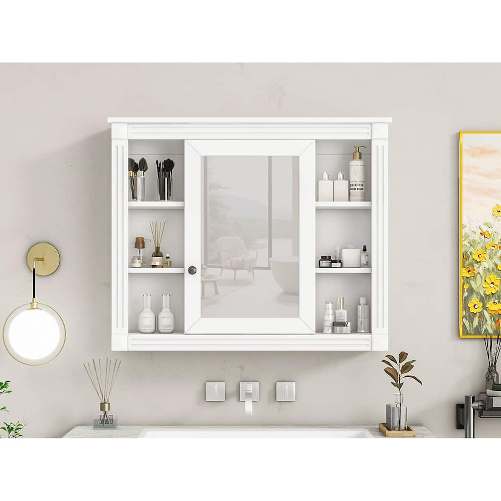 Modern Wall Mounted Bathroom Storage Cabinet with Mirror,6 Open Shelves,for Organized Bathrooms