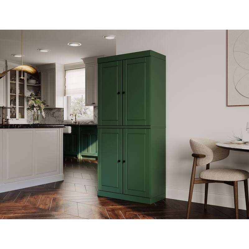 Palace Imports 100% Solid Wood Pantry Cabinet, Raised Panel Doors, Adjustable Shelves, 32" Wide, 71.5" Tall - 32" x 71.5" - Green