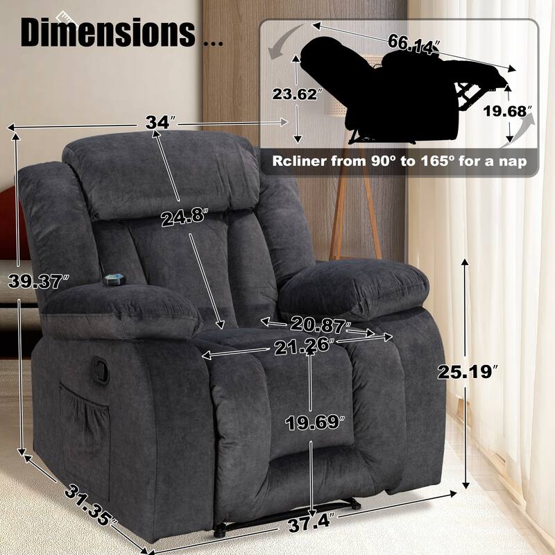 Super Comfortable Standard Size Heating and Massage Recliner Chair