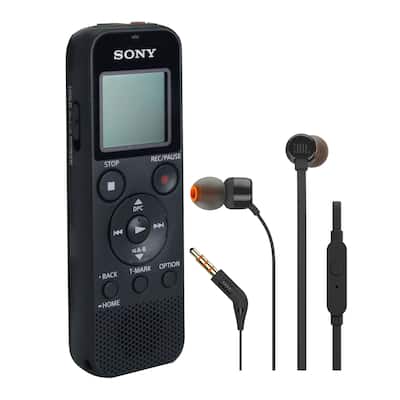 Sony ICD-PX370 Digital Voice Recorder + JBL T110 in Ear Headphones Black