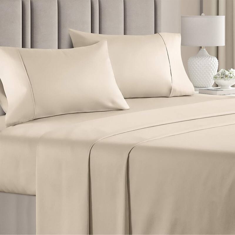 CGK Linens 4 Piece Cotton 1000 Thread Count Soft Bed Sheet Set - Full - Cream
