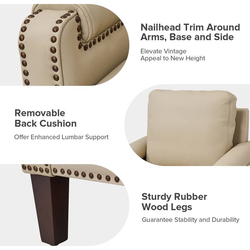 Kunz Transitional Genuine Leather Armchair with Removable Cushion and Nailhead Trims by HULALA HOME