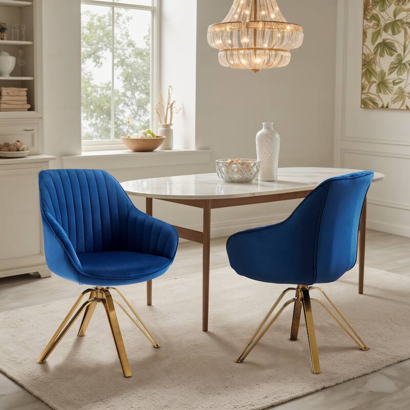 Art Leon Set of 2 Velvet Swivel Dining Chair with Golden Legs