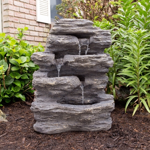 Nature Spring 3-Tier Outdoor Cascading Faux Rock Waterfall Fountain - 18.3" x 12.3" x 23"