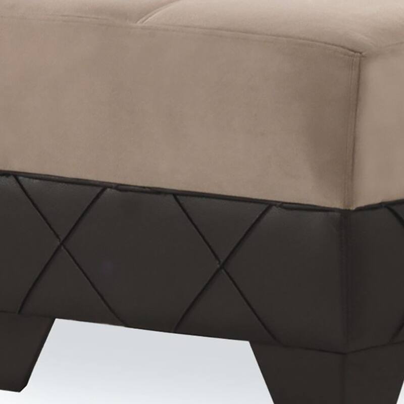 HomeRoots 48" Taupe and Espresso Faux Leather And Microfiber Tufted Storage Ottoman