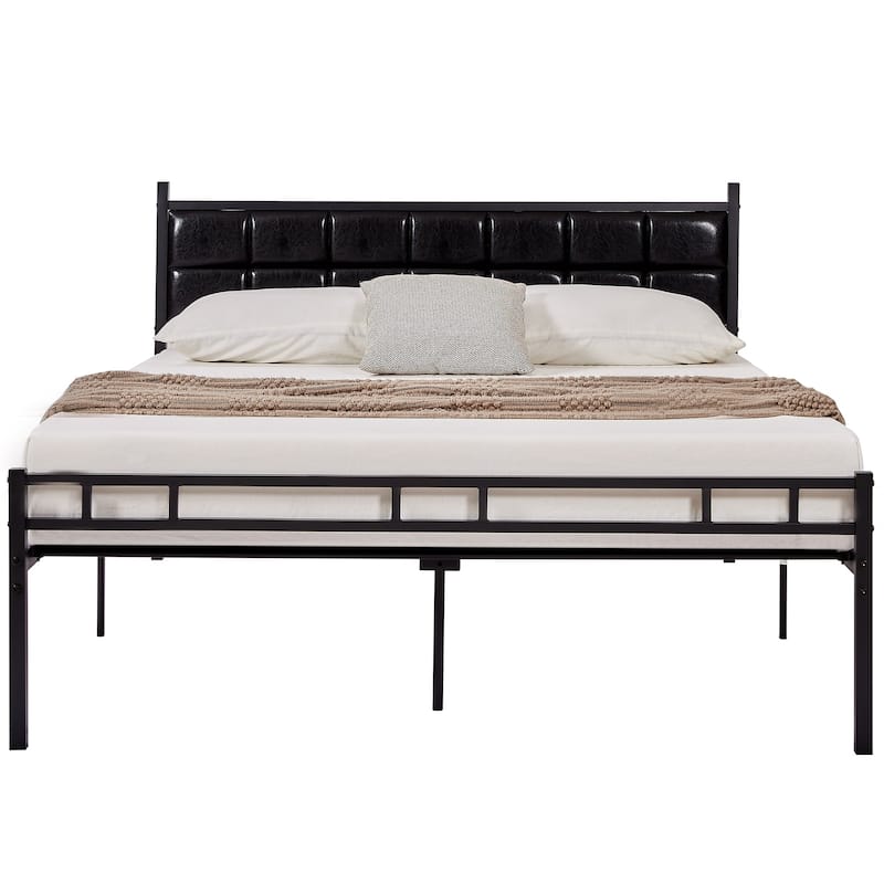 VECELO Faux Leather Tufted Bed, Metal Frame Bed Frame