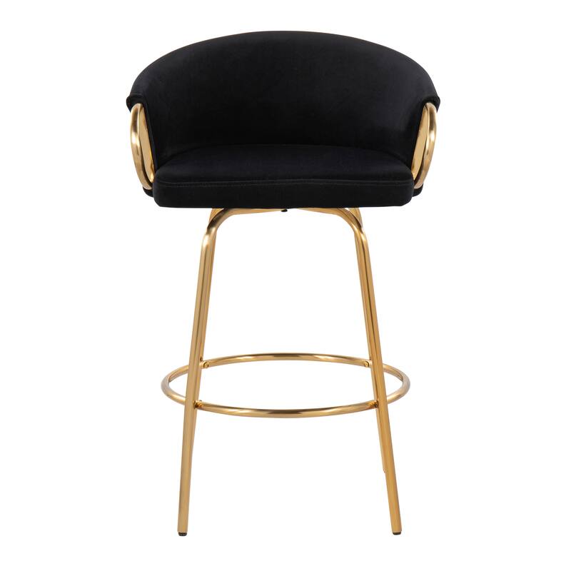 Silver Orchid Battista 26" Fixed-Height Gold Counter Stool with Round Gold Footrest (Set of 2)