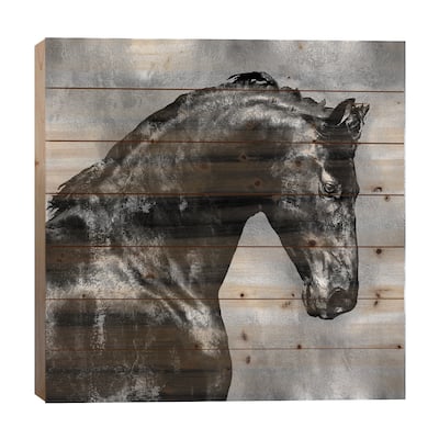 Black Stallion On Silver Print On Wood by Martin Rose - Multi-Color