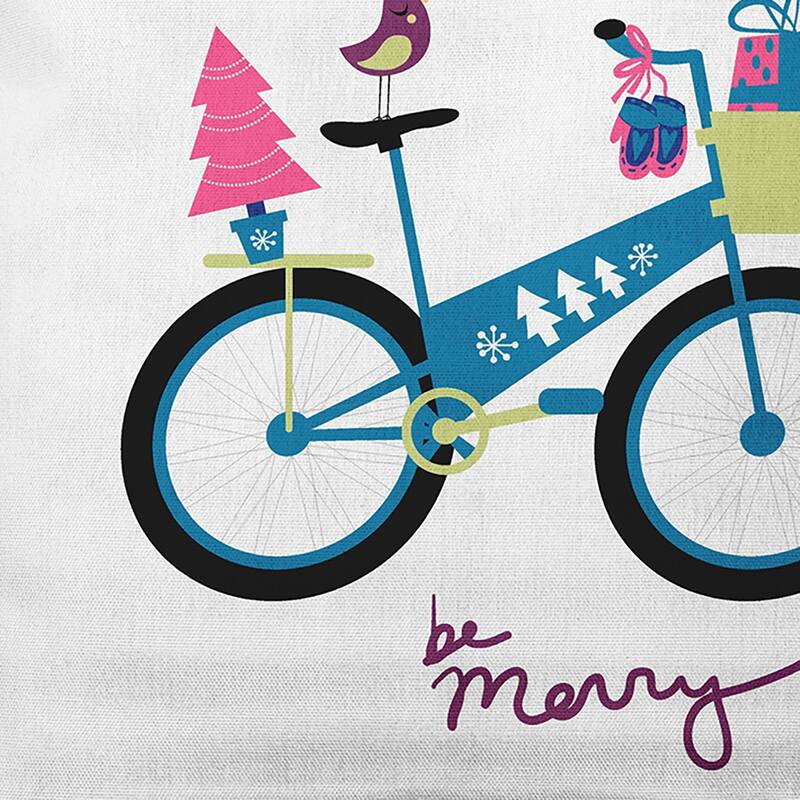 Merry Bird Bike Christmas Soft Spun Polyester Decorative Throw Pillow