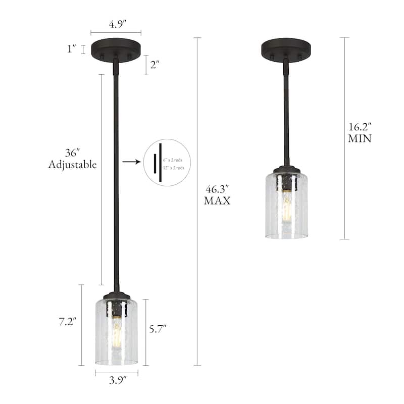 Modern 1-Light Pendant Glass Commercial Lighting - Oil-Rubbed Bronze - D3.9" x H7.2"