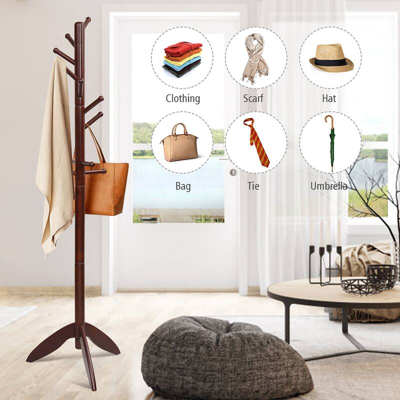 Costway Wooden Coat Rack Entryway Hall Tree 2 Heights w/ 11 Hooks - See Details