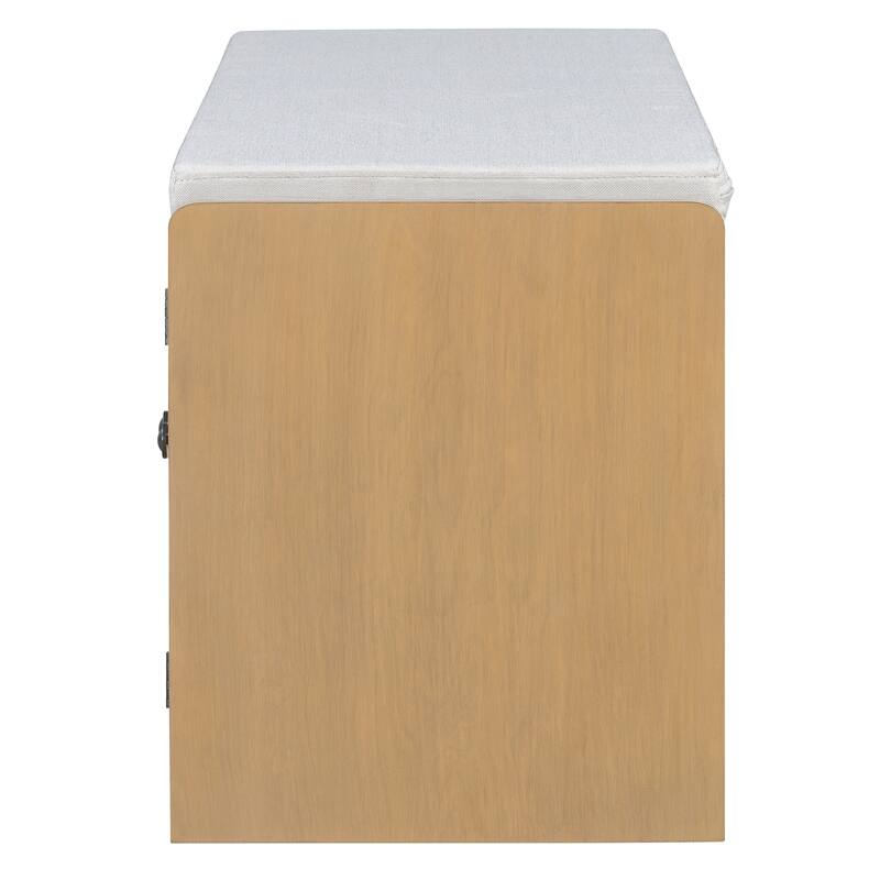 Roomfitters Large Entryway Storage Bench, Boho Rattan Cabinet, Shoe Organizer Seat, Adjustable Shelves