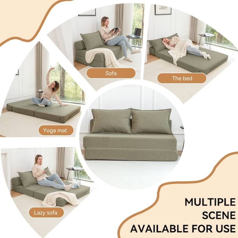 47.63" Corduroy 2-Seater Sleeper Sofa with Pillow Floor Mattress Floor Couch with Backrest for Living Room