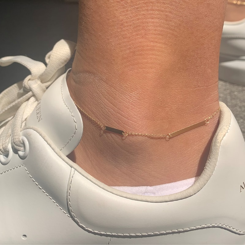 Joelle Collection 14K Yellow Gold Station Bar Anklet Made in Italy