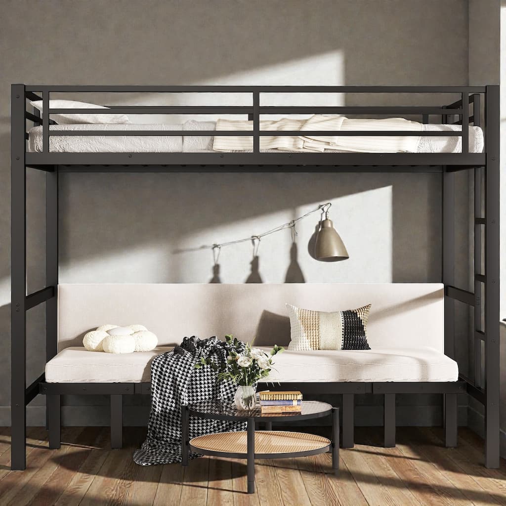 Twin XL Over Twin XL Metal Bunk Bed with Pull-Out Trundle, Convertible 3-Section Lower Bed, Safety Guardrails